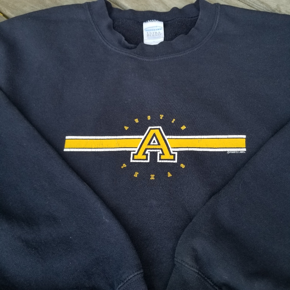 Y2K Austin Texas Sweatshirt Mens XL Navy Blue Heavyweight Cotton Blend Baggy